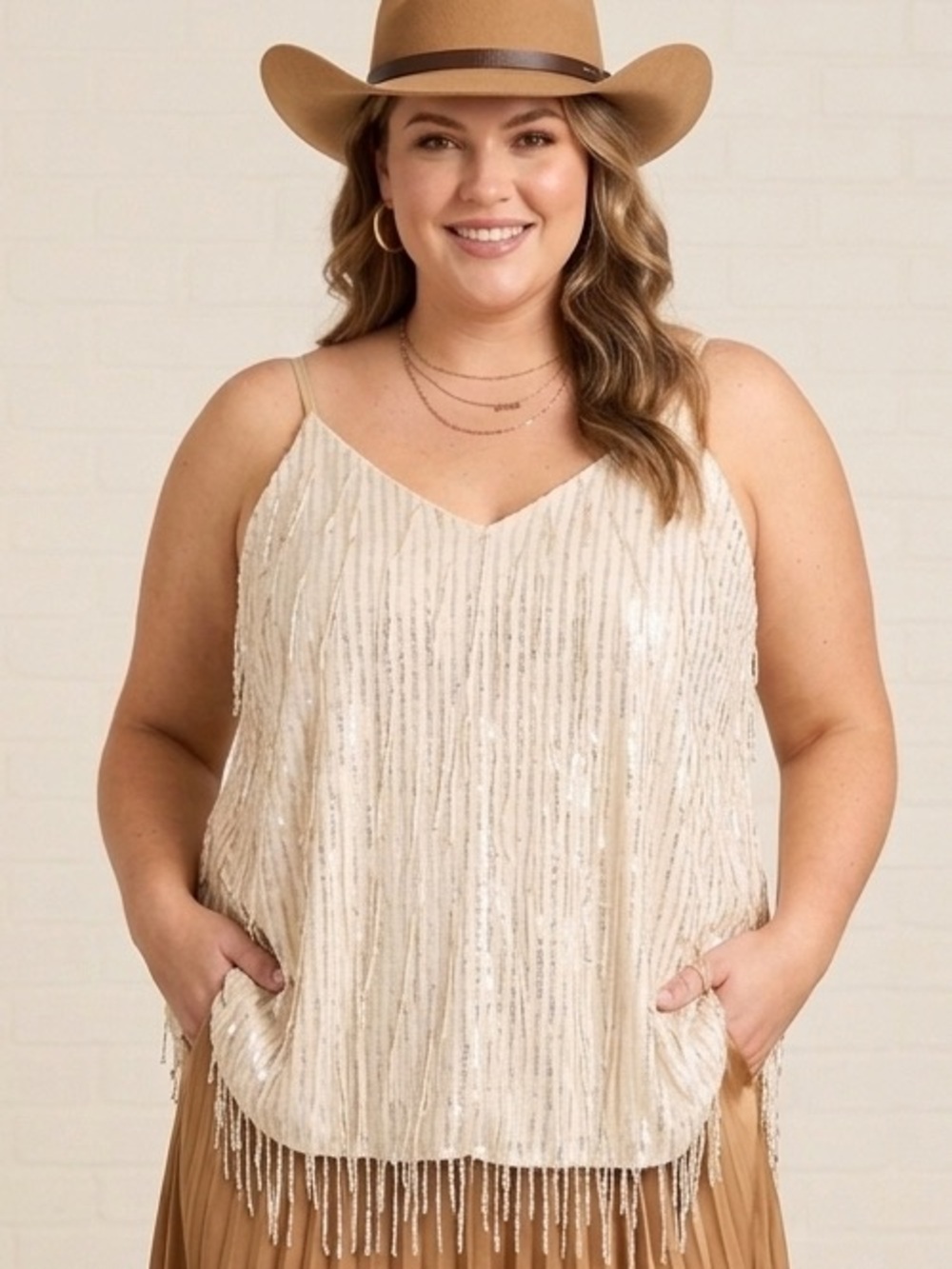 Southern Fried Chics Sequin Fringe Camisole Top - Disco Cowgirl - Size XXL NWT